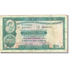 Biljet, Hong Kong, 10 Dollars, 1959, 1980-03-31, KM:182i, TB