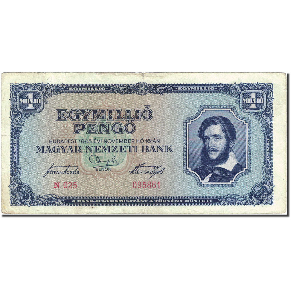Banknote, Hungary, 1,000,000 Pengö, 1945-1946, 1945-11-16, KM:122, VF(20-25)