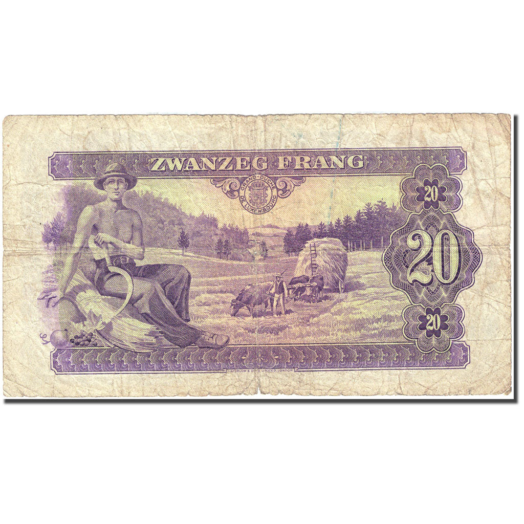 Banknote, Luxembourg, 20 Frang, 1943, 1943, KM:42a, VG(8-10)