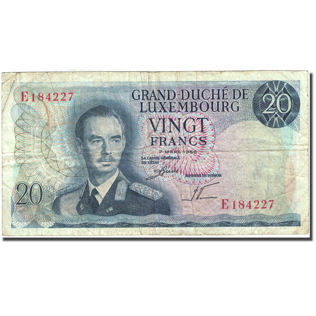 Banknote, Luxembourg, 20 Francs, 1966-1972, 1966-03-07, KM:54a, VF(20-25)