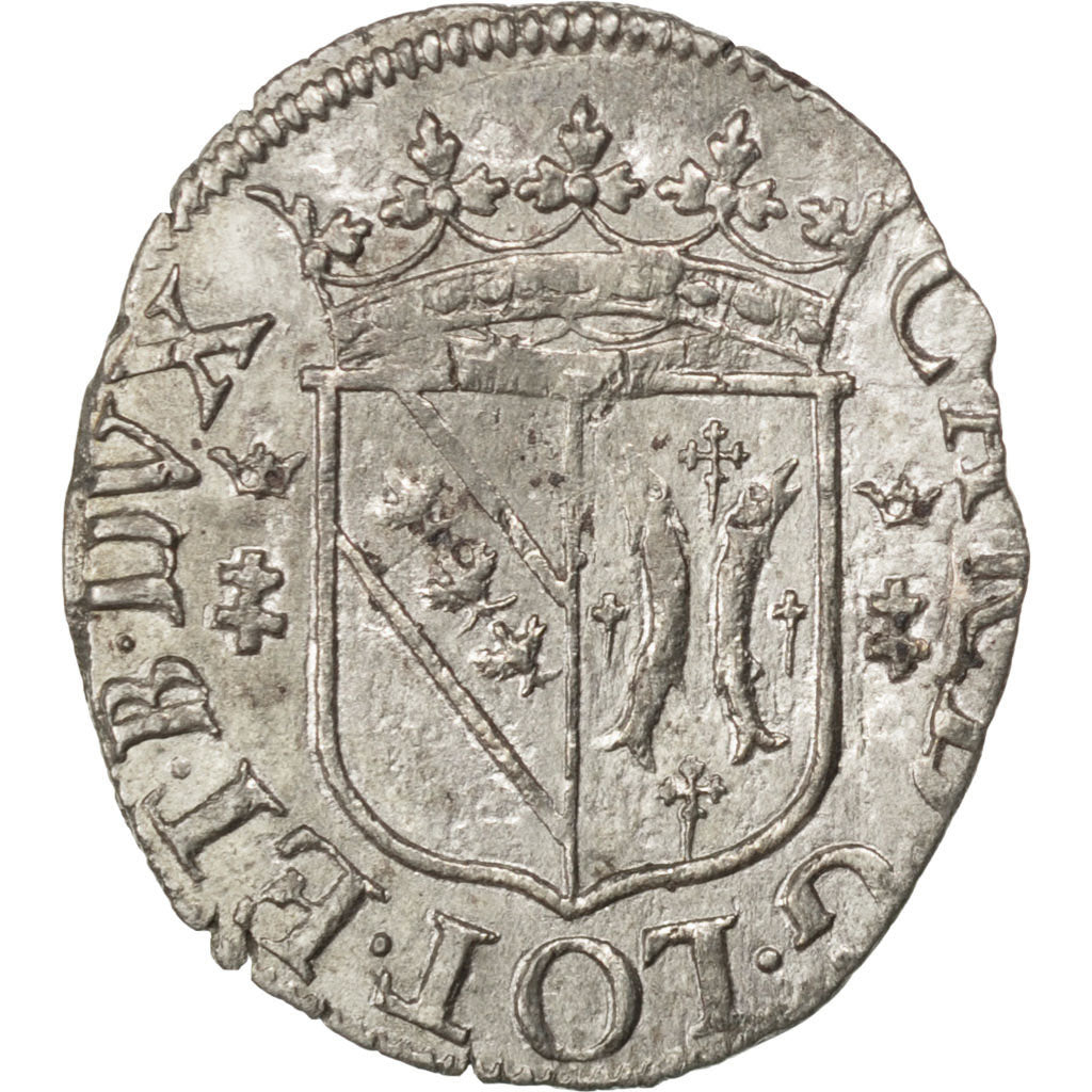 Coin, German States, LORRAINE, Karl III, 2 Denier, Nancy, AU(55-58), Silver
