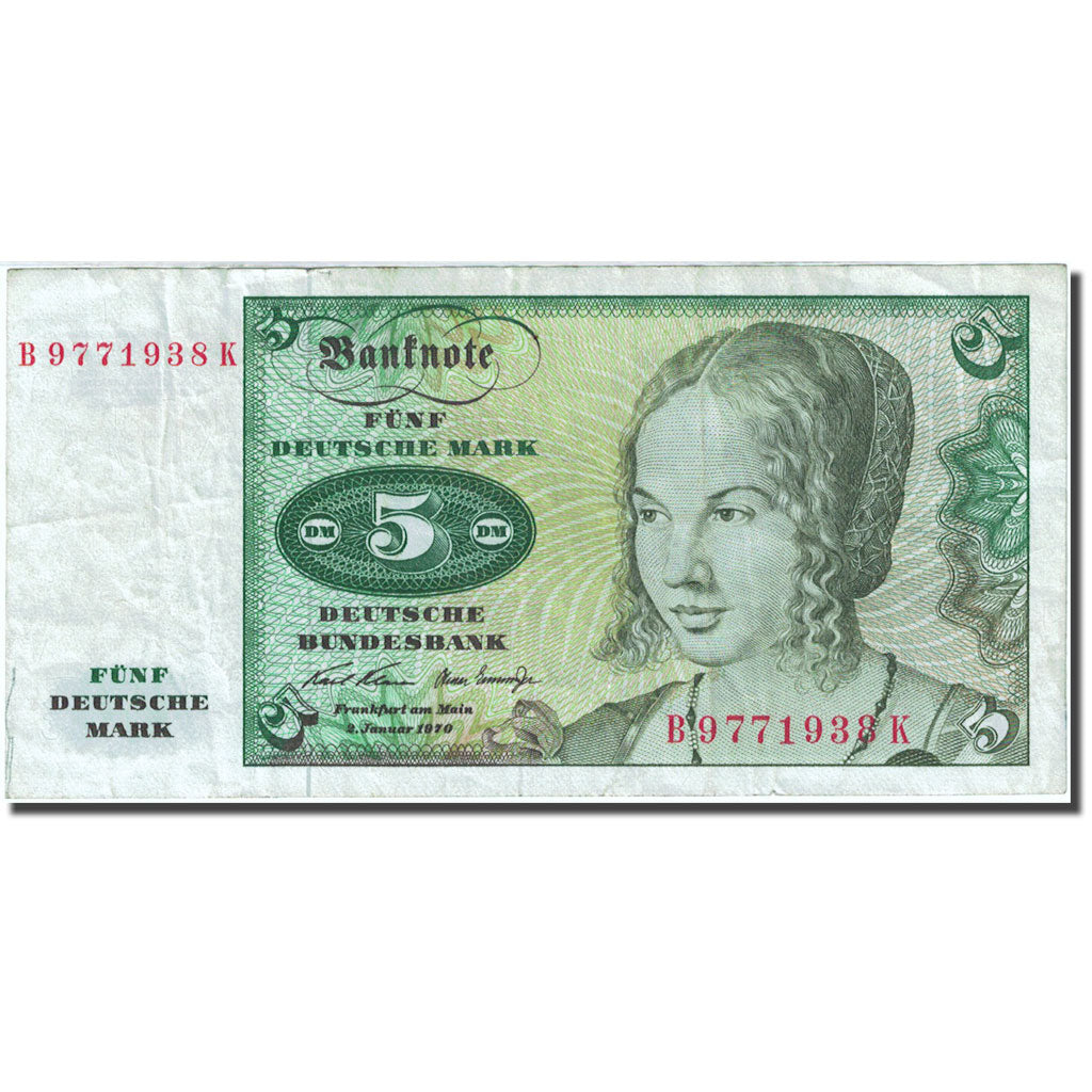 Banknote, GERMANY - FEDERAL REPUBLIC, 5 D. Mark, 1970-02-01 KM: 30a EF (40-45)