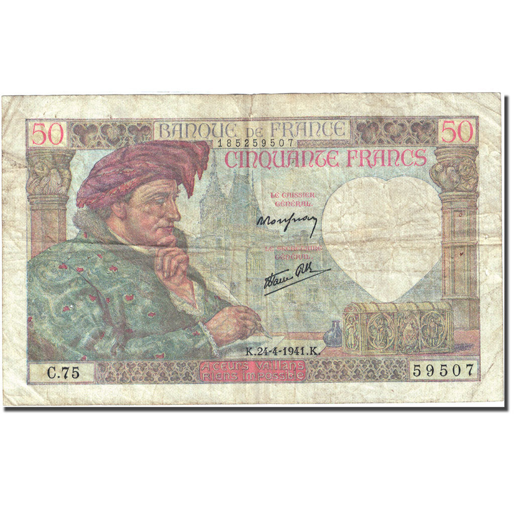 France 50 F 1940-1942 ''Jacques Coeur'' 1941-04-24 VF (20-25) KM 93 Fay 19.9