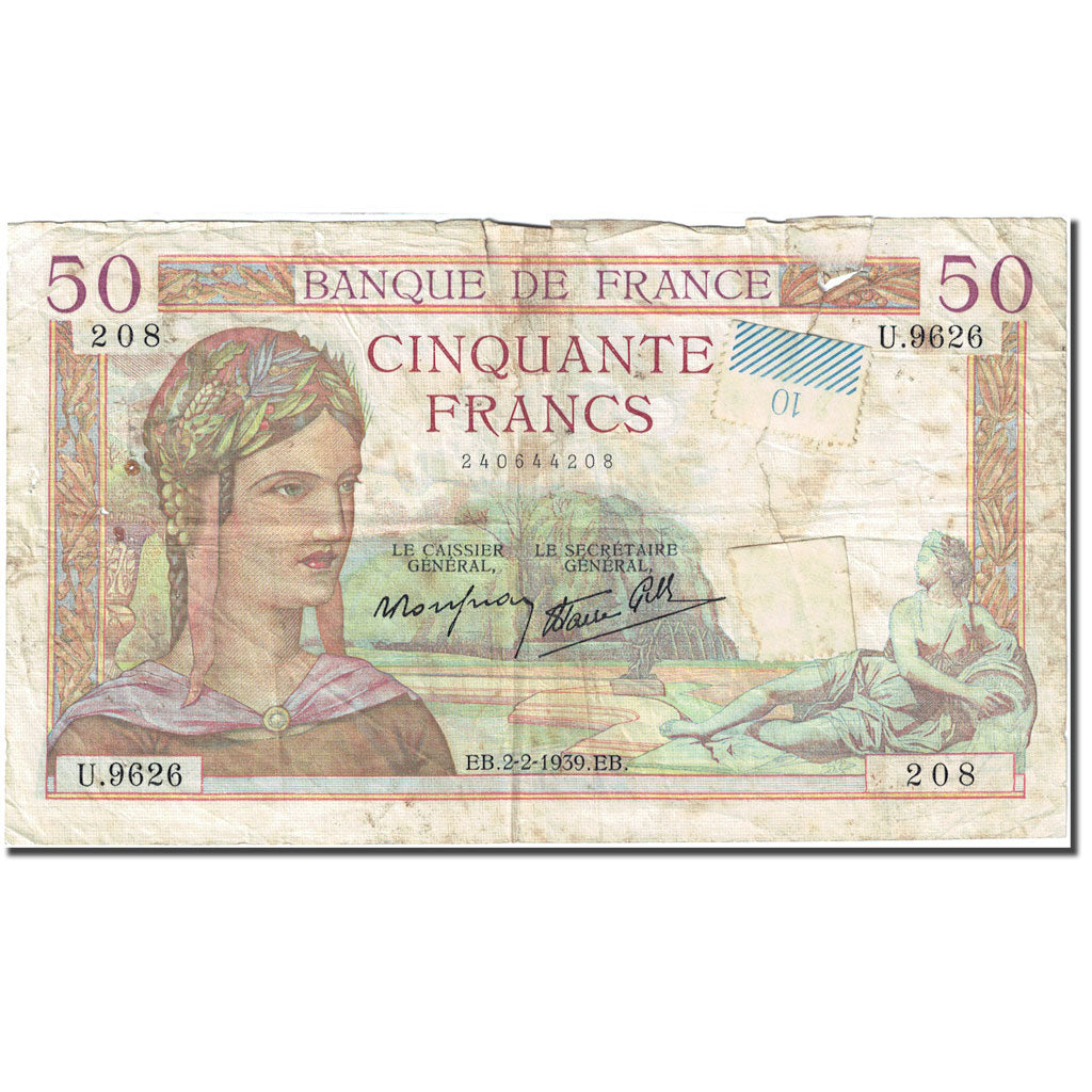 France 50 F 1934-1940 ''Cérès'', 1933, 1939-02-02, B KM 85b Fay 18.21