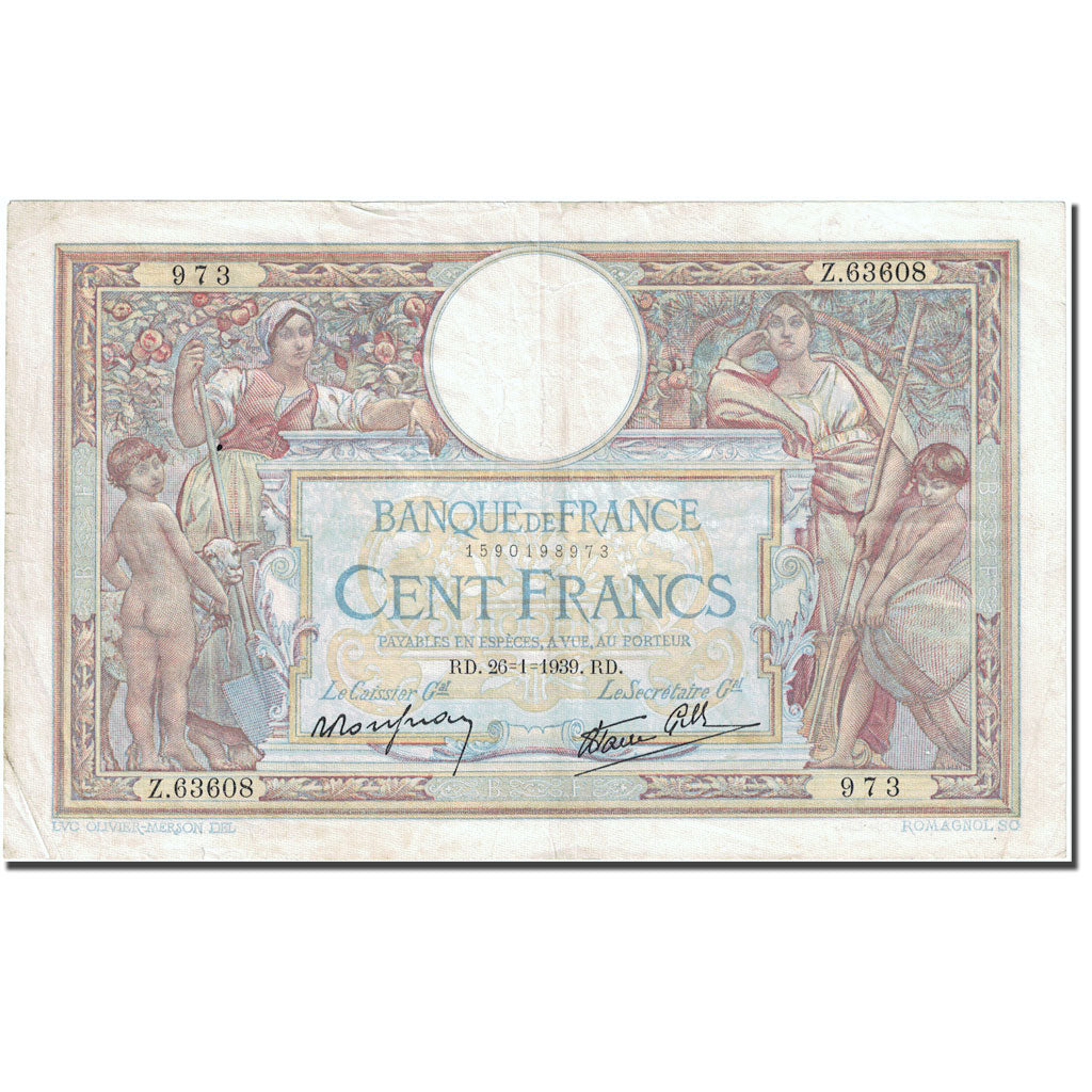 Frankreich 100 F 1908-1939 Luc Olivier Merson 1906 EF (40-45) KM 86b Fay 25.40