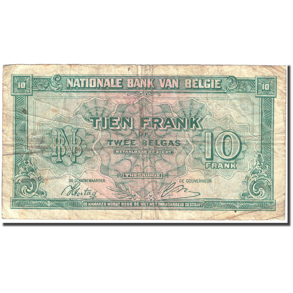 Banknote, Belgium, 10 Francs-2 Belgas, 1943-1945, 1943-02-01, KM:122, VF(20-25)