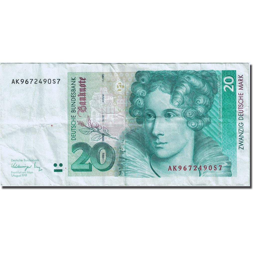 Banknote, GERMANY - FEDERAL, 20 Deutsche Mark, 1991-08-01 EF (40-45) KM 39a