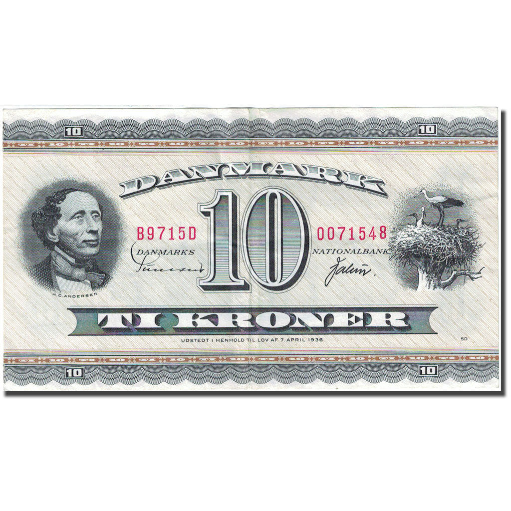 Banknote, Denmark, 10 Kroner, 1952-1963, 1970-1971, KM:44aa, VF(30-35)