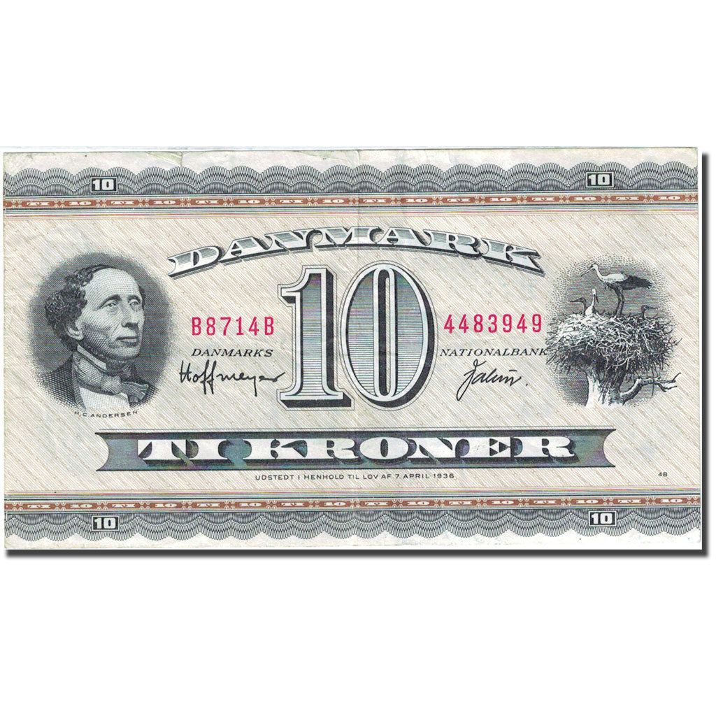 Banknote, Denmark, 10 Kroner, 1952-1963, 1970-1971, KM:44aa, VF(20-25)