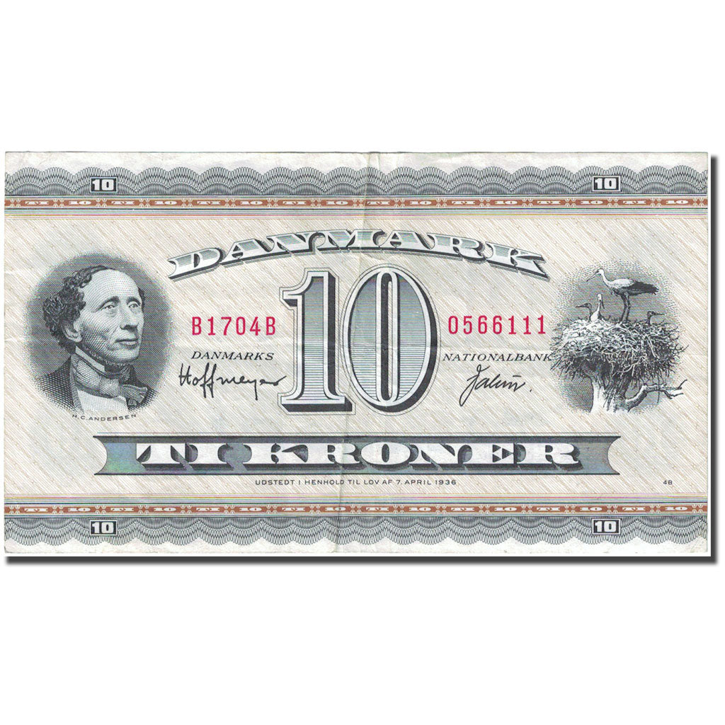 Banknote, Denmark, 10 Kroner, 1952-1963, 1970-1971, KM:44aa, VF(20-25)