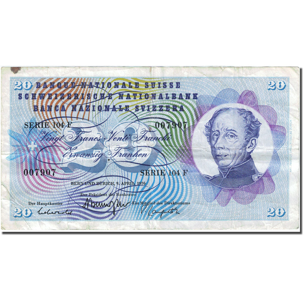 Billet, Suisse, 20 Franken, 1954-1961, 1976-04-09, KM:46w, TB+