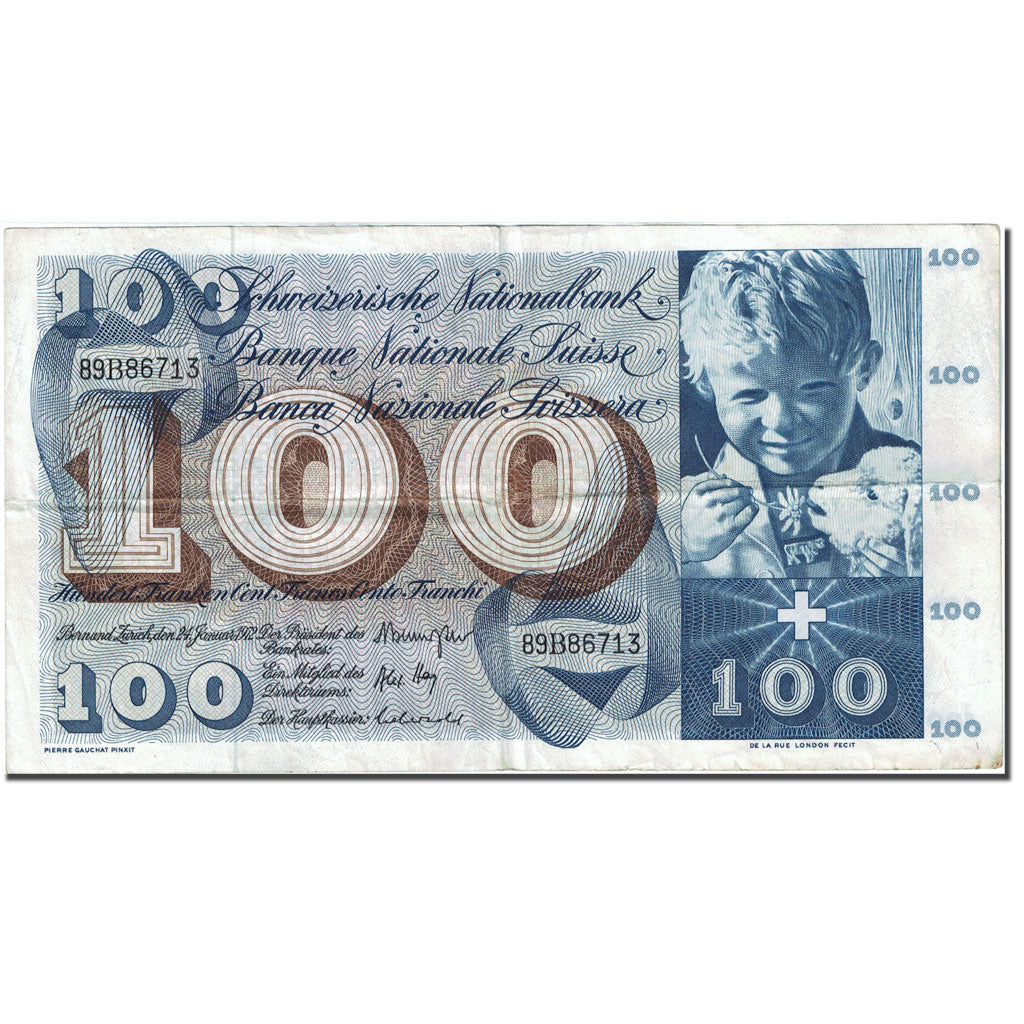 Banknote, Switzerland, 100 Franken, 1954-1961, 1972-01-24, KM:49n, EF(40-45)