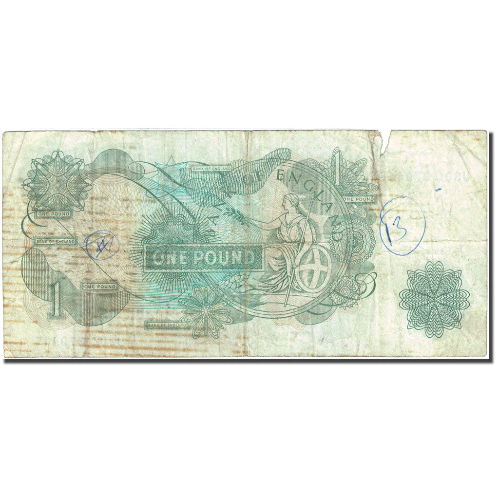 Billet, Grande-Bretagne, 1 Pound, 1960-1964, 1970-1977, KM:374g, B+