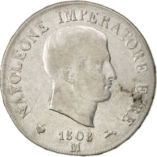 ITALIAN STATES, 5 Lire, 1808, Milan, KM #10.1, VF(30-35), Silver, 24.85