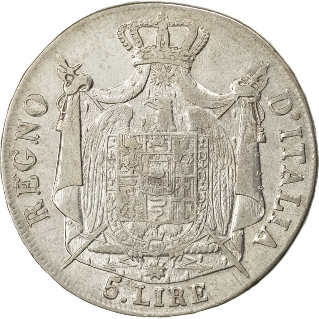ITALIAN STATES, 5 Lire, 1808, Milan, KM #10.1, VF(30-35), Silver, 24.85
