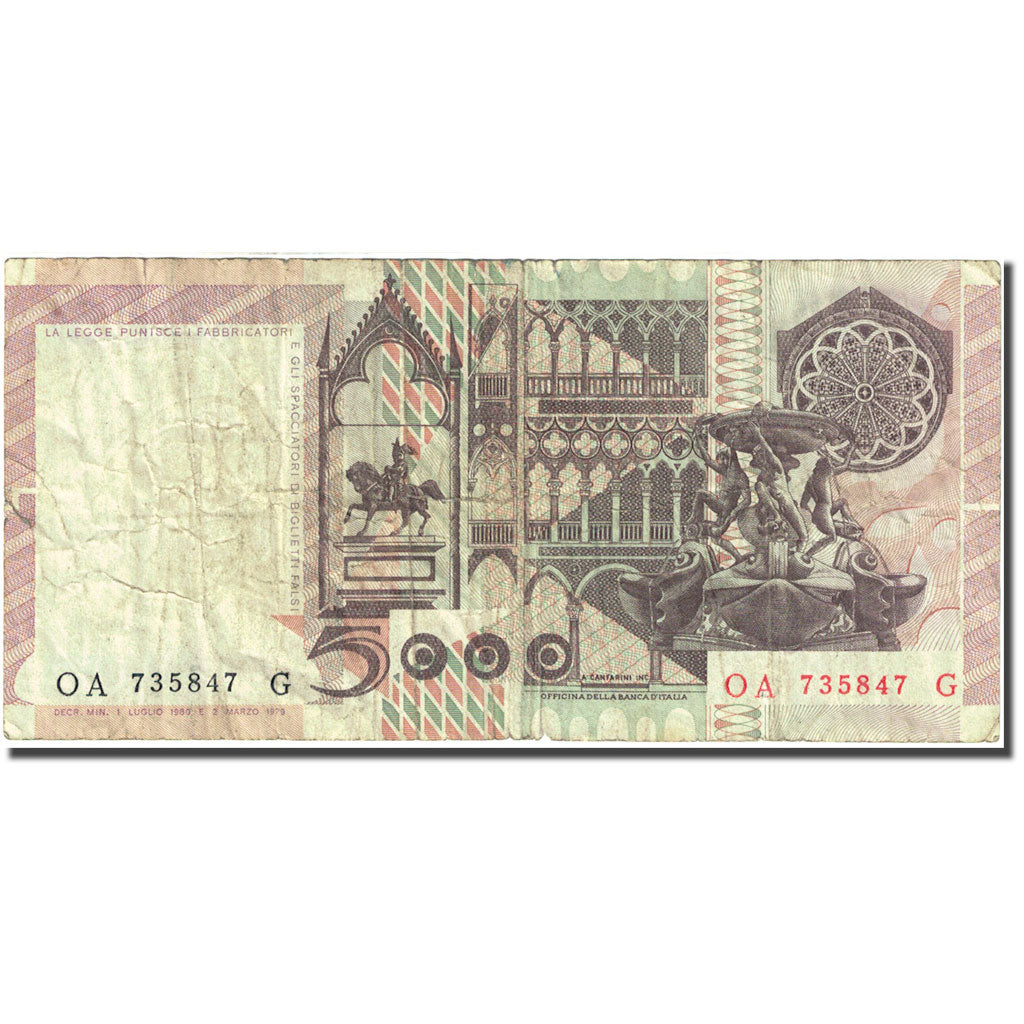 Banconote, Italia, 5000 Lire, 1976-1979, 1979-03-09, KM:105a, MB