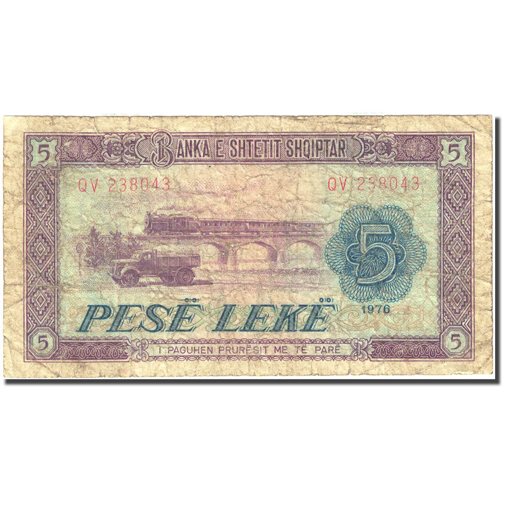 Banknote, Albania, 5 Lekë, 1976, 1976, KM:42a, VG(8-10)
