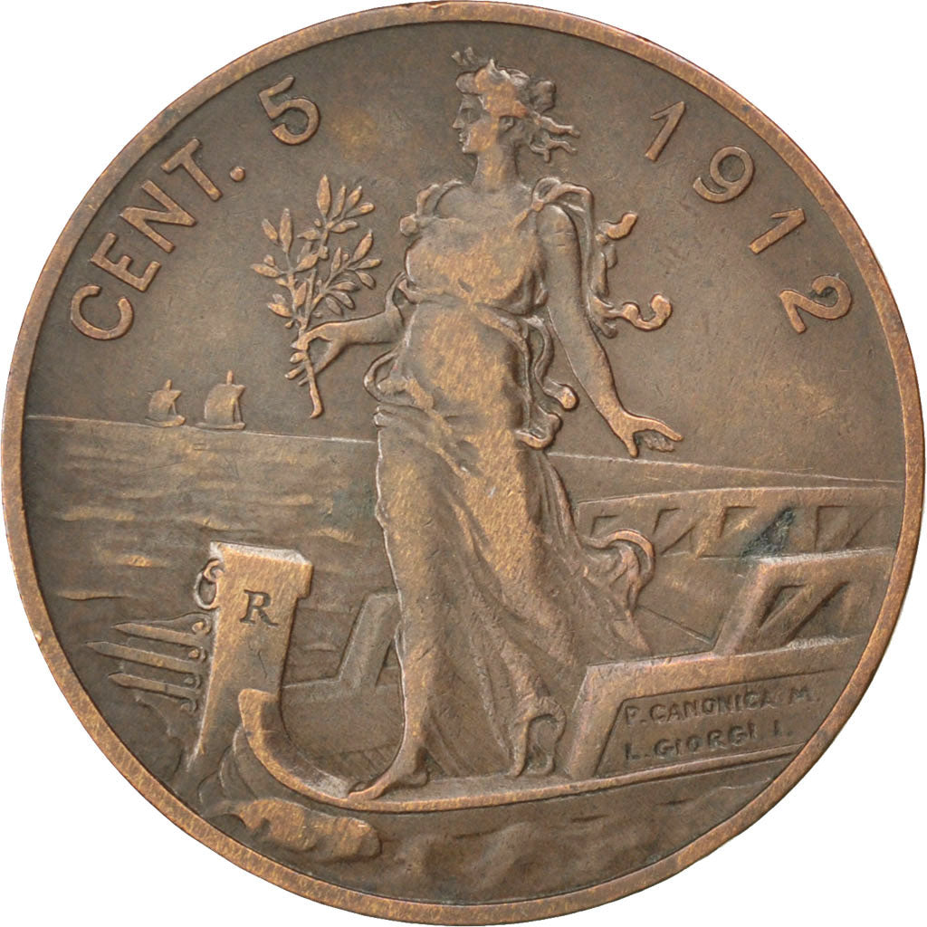 Coin, Italy, Vittorio Emanuele III, 5 Centesimi, 1912, Rome, EF(40-45), Bronze