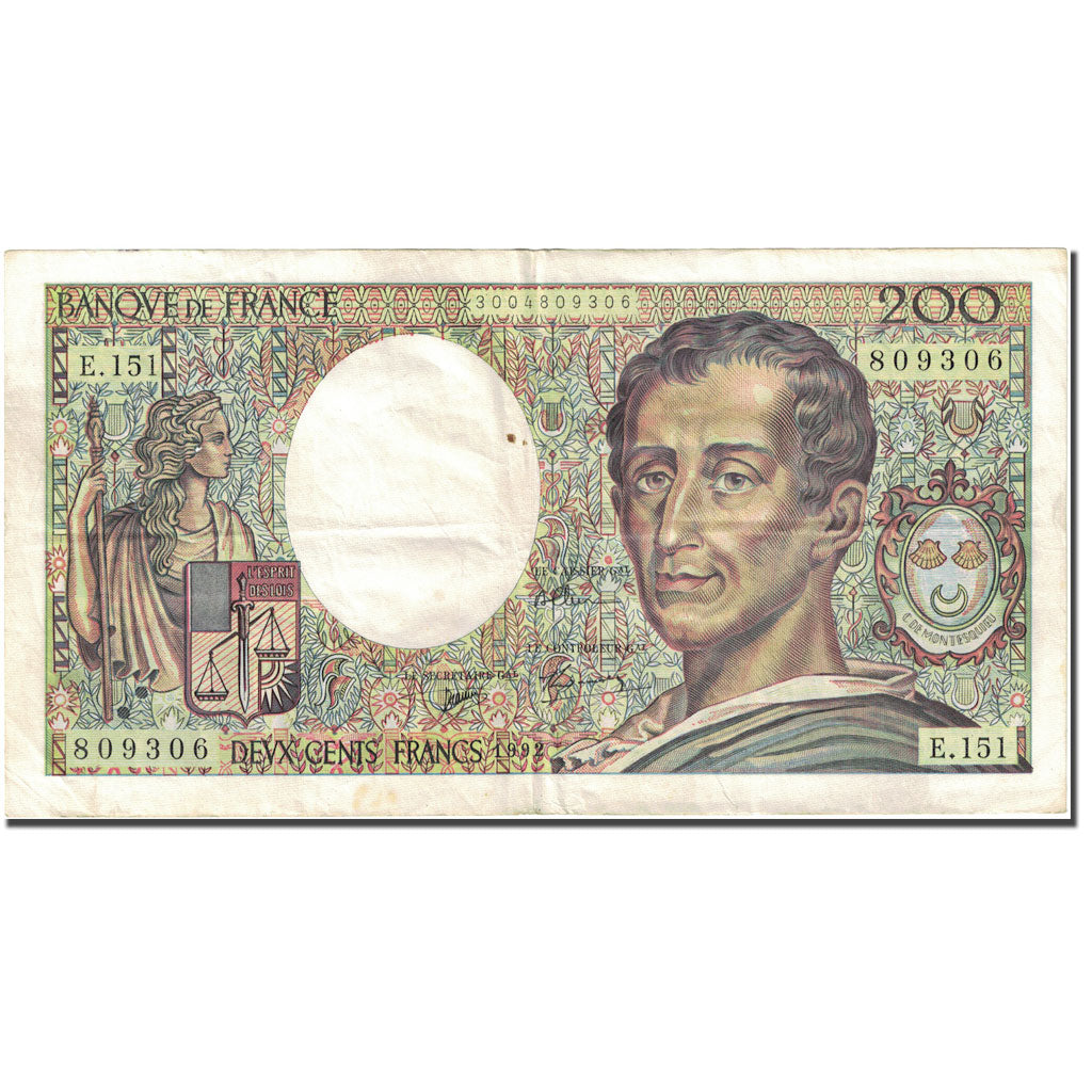 France, 200 Francs, 200 F 1981-1994 ''Montesquieu'', 1968-1981, 1992, TB KM:155e