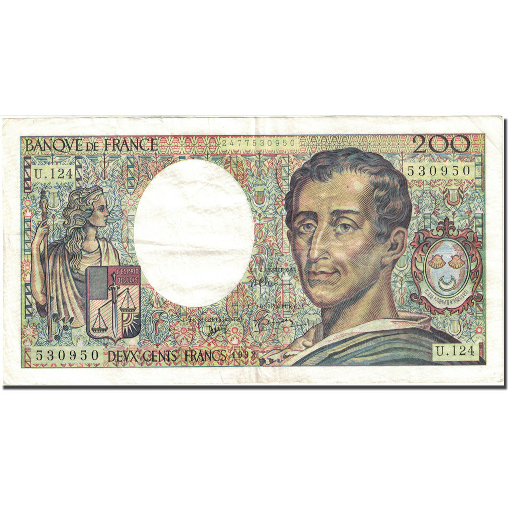 Francia, 200 Francs 1981-1994 ''Montesquieu'', 1968-1981, 1992, MB+ KM:155e