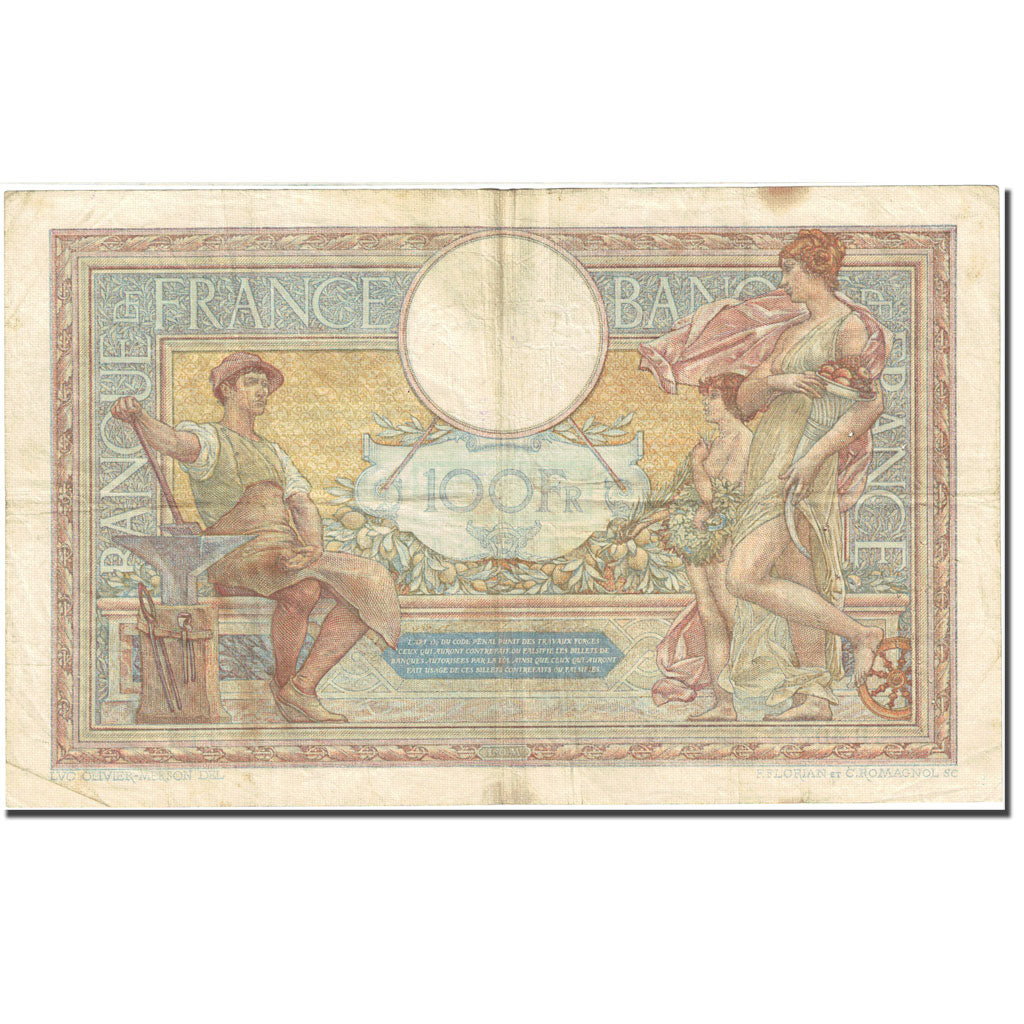 France 100 F 1908-1939 ''Luc Olivier Merson'', 1923-1927, VF (20-25), KM:78c