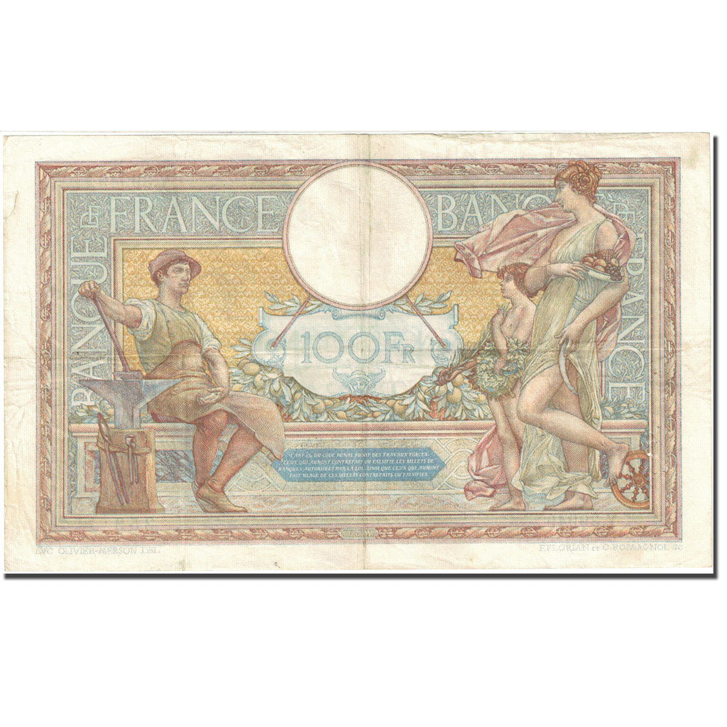 France, 100 Francs 1908-1939 ''Luc Olivier Merson'' 1923-1927, EF (40-45) KM:78c