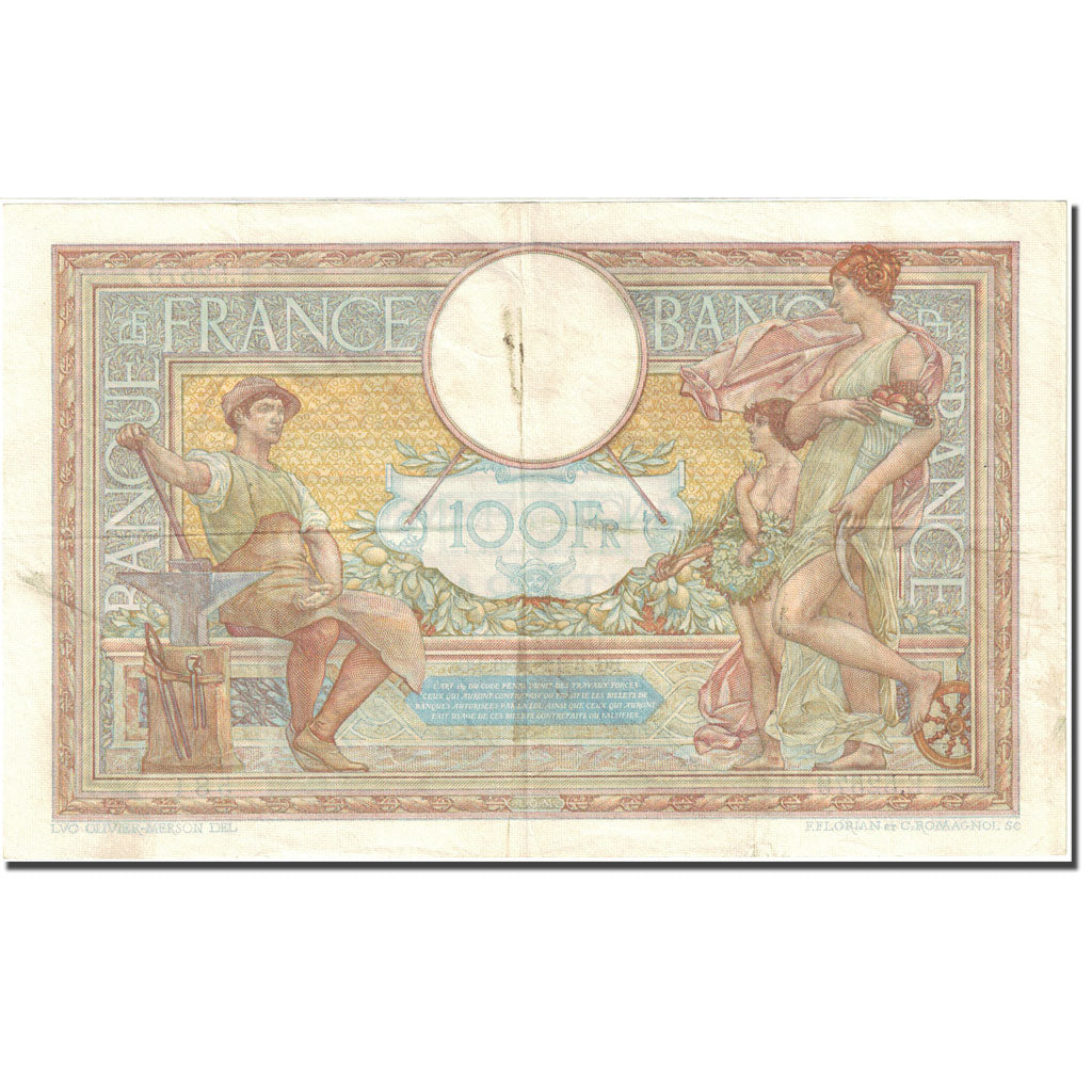 France, 100 Francs 1908-1939 ''Luc Olivier Merson'' 1923-1927 EF (40-45) KM:78c