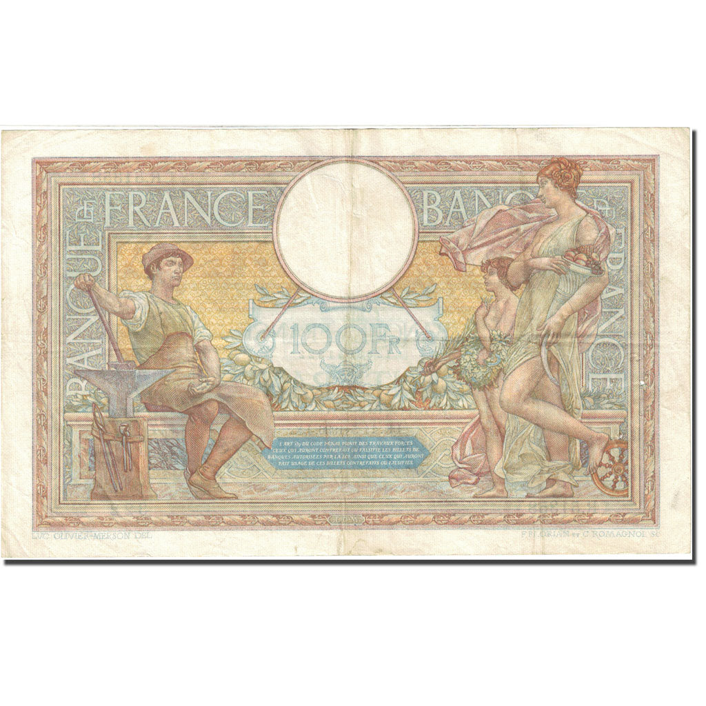 Francia, 100 Francs 1908-1939 Luc Olivier Merson 1923-1927 VF(30-35) KM:78c
