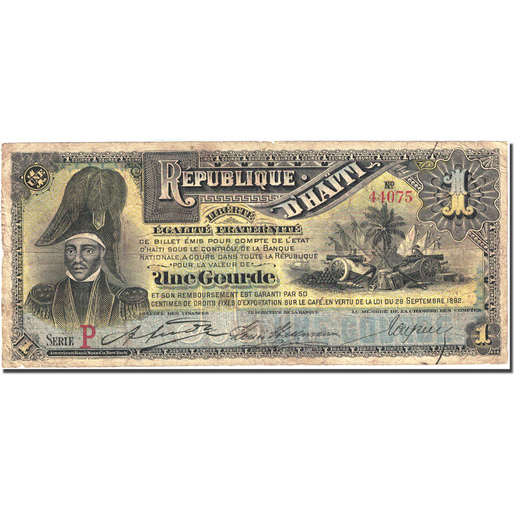Banknote, Haiti, 1 Gourde, 1892, 1892-09-29, KM:101a, VF(20-25)