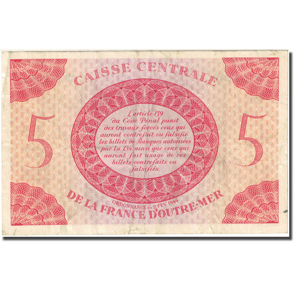 Billet, Afrique-Équatoriale française, 5 Francs, 1944, 1944-02-02, KM:15a, TTB