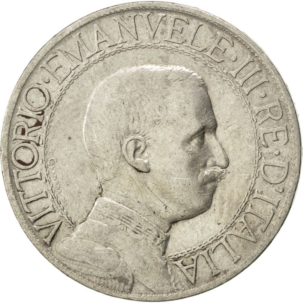 ITALY, Lira, 1912, Rome, KM #45, VF(30-35), Silver, 4.98