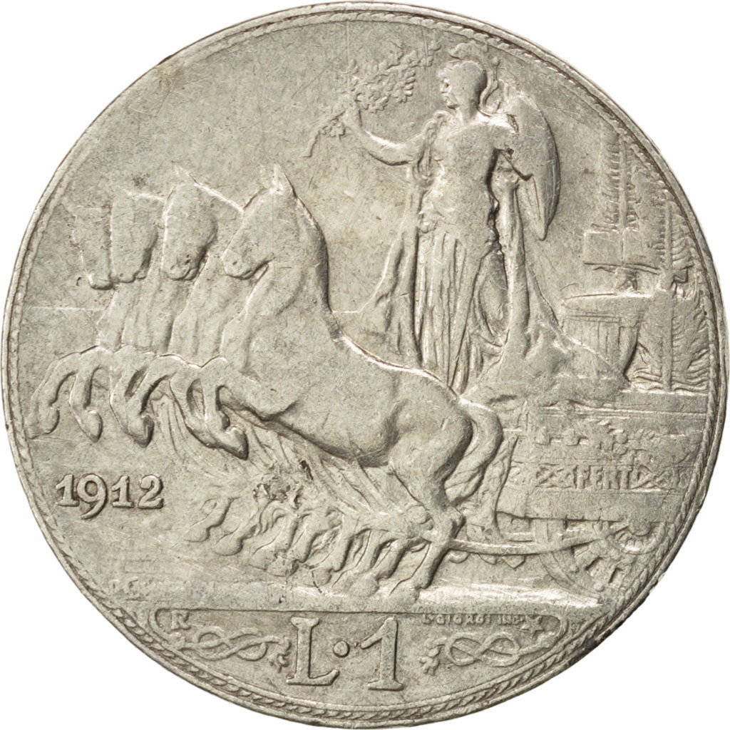 ITALY, Lira, 1912, Rome, KM #45, VF(30-35), Silver, 4.98