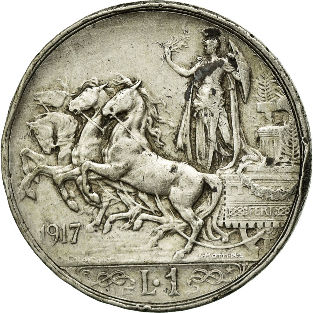Coin, Italy, Vittorio Emanuele III, Lira, 1917, Rome, EF(40-45), Silver, KM:57