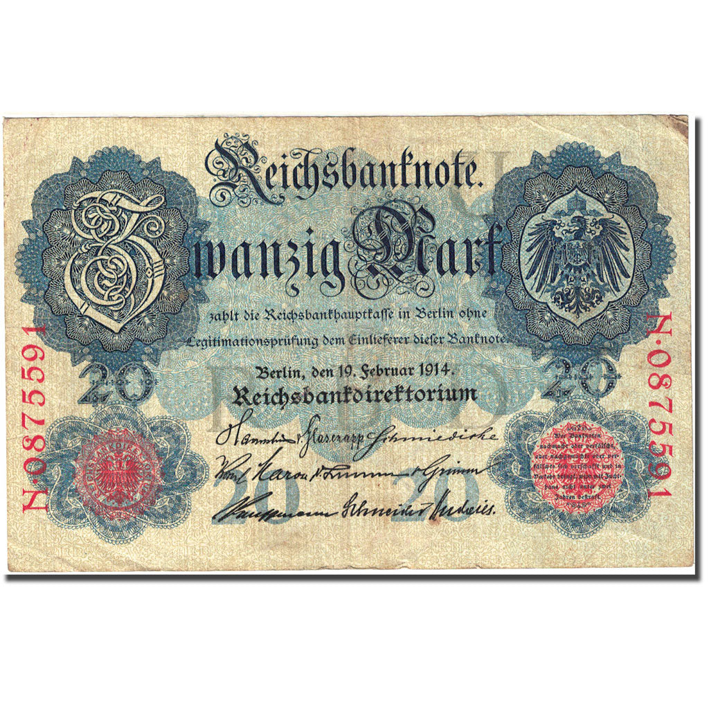 Banknote, Germany, 20 Mark, 1914, 1914-02-19, KM:46b, EF(40-45)