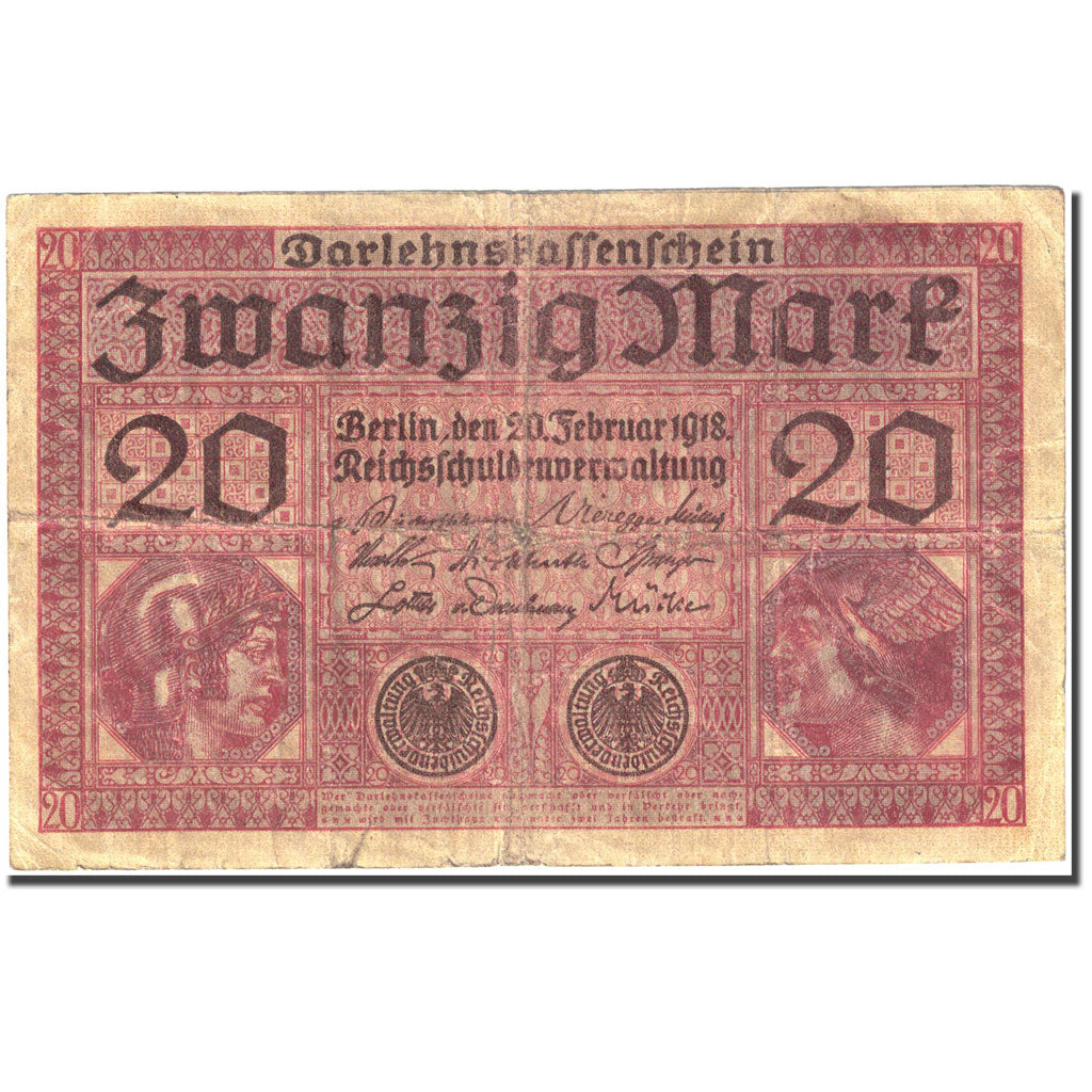 Banknote, Germany, 20 Mark, 1917-1918, 1918-02-20, KM:57, F(12-15)