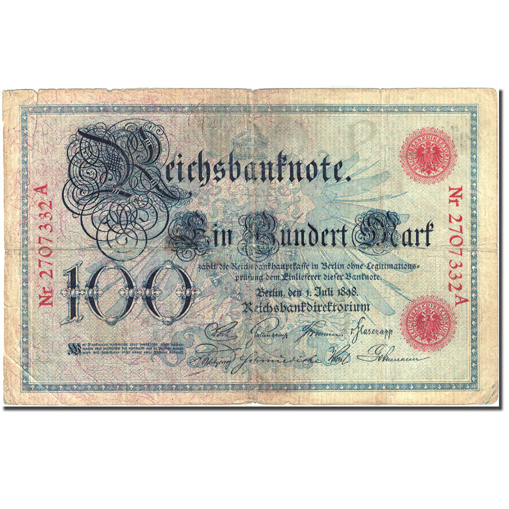 Banknote, Germany, 100 Mark, 1898, 1898-07-01, KM:20a, VG(8-10)