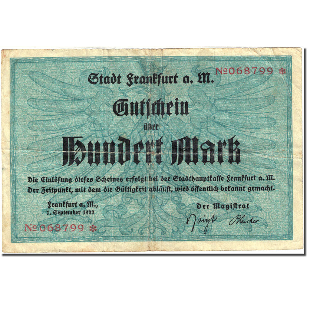 Banknote, Germany, Frankfurt am Main, 100 Mark, valeur faciale, 1922