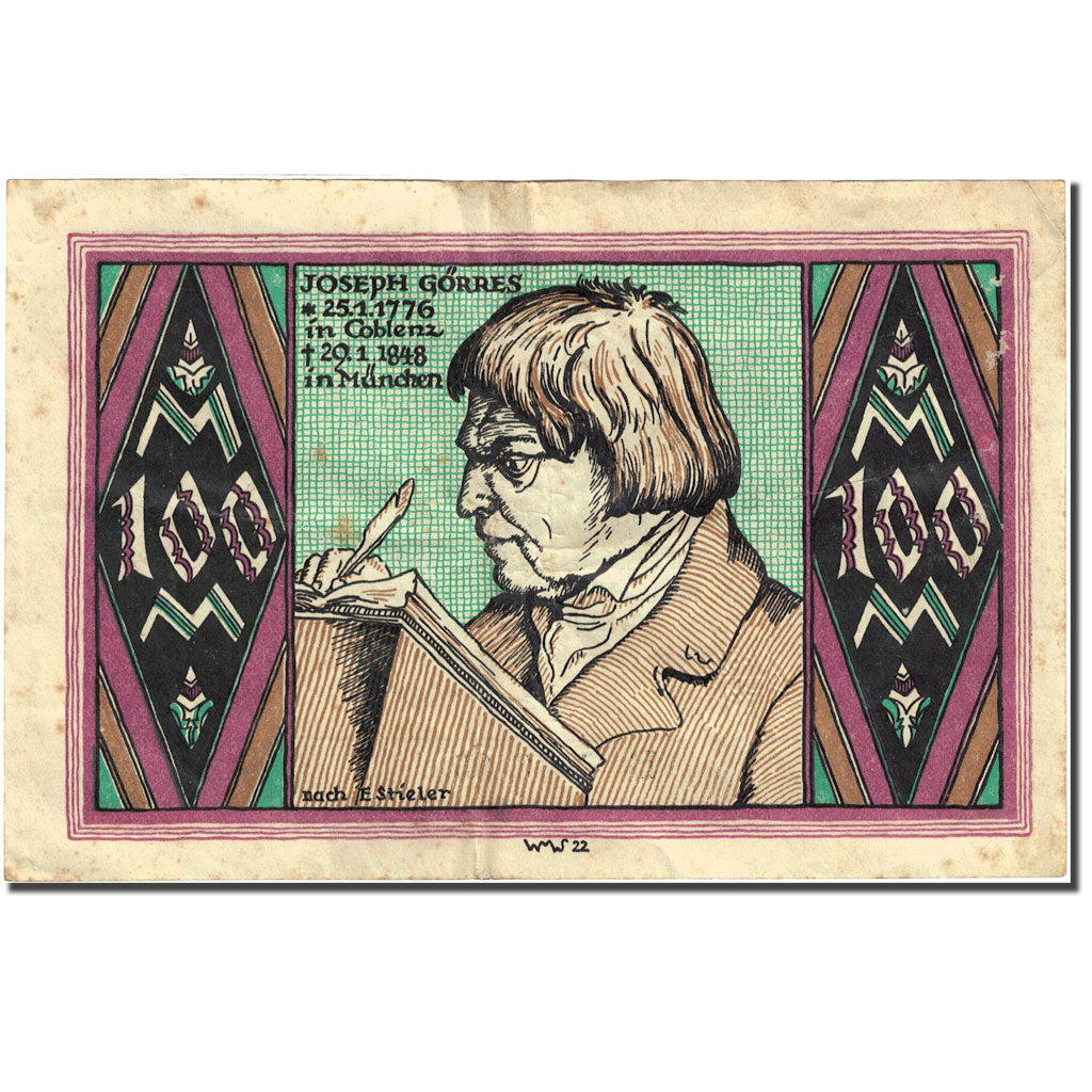 Banknote, Germany, Coblenz, 100 Mark, personnage 1922-09-14 EF(40-45) Mehl:815.5