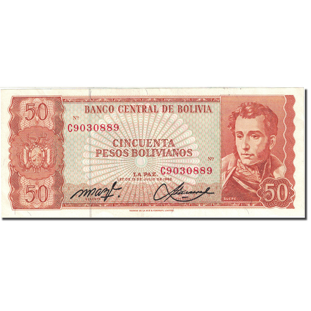 Banknote, Bolivia, 50 Pesos Bolivianos, 1962, 1962, KM:162a, UNC(60-62)