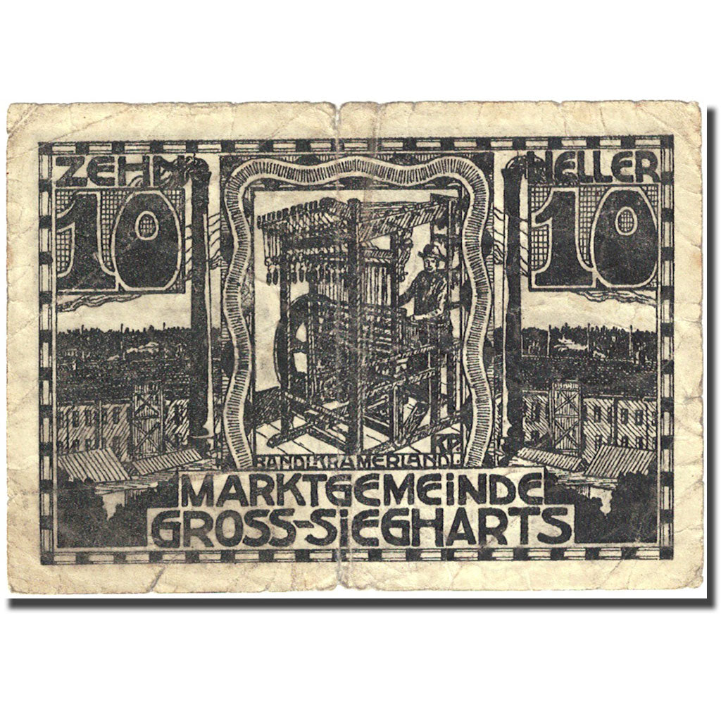 Banknote, Austria, Gross-Siegharts, 10 Heller, industrie textile, 1920