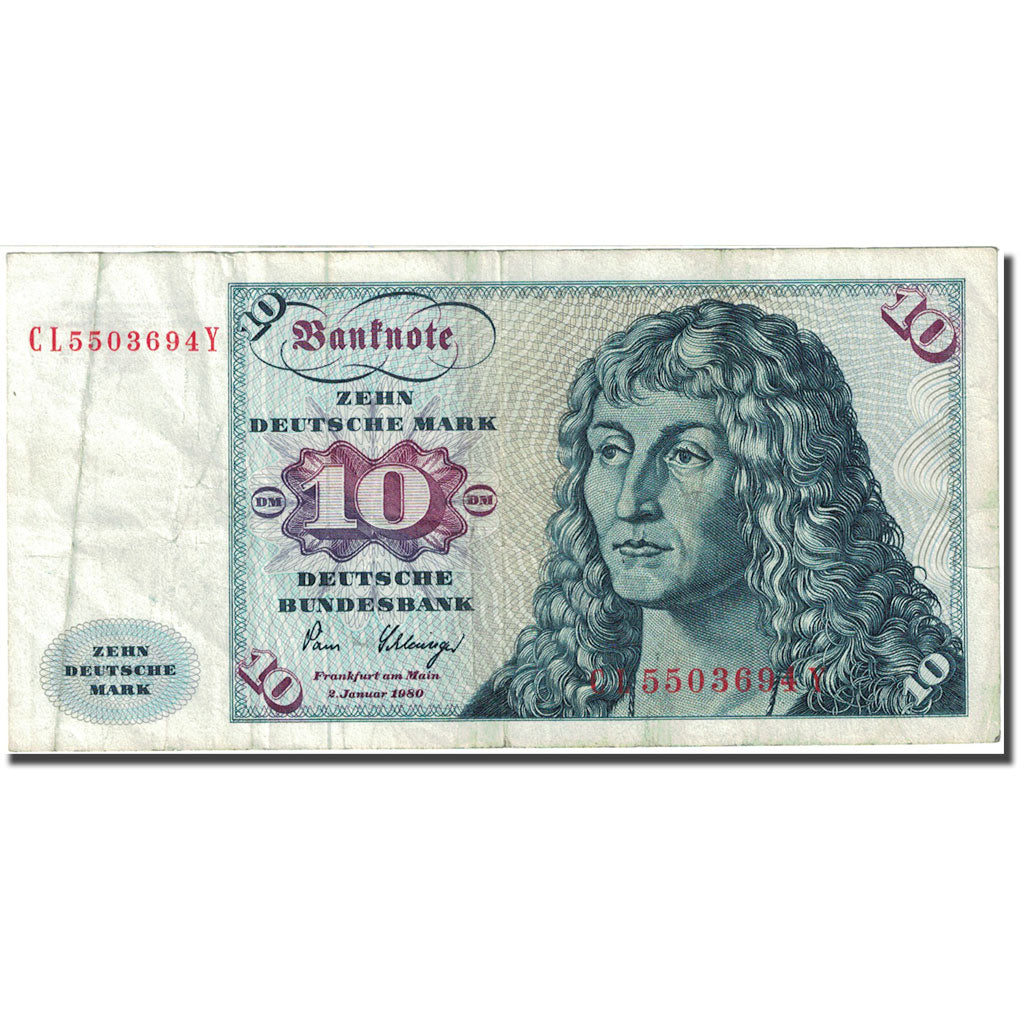 Geldschein, Bundesrepublik Deutschland, 10 Deutsche Mark, 1980, 1980-01-02