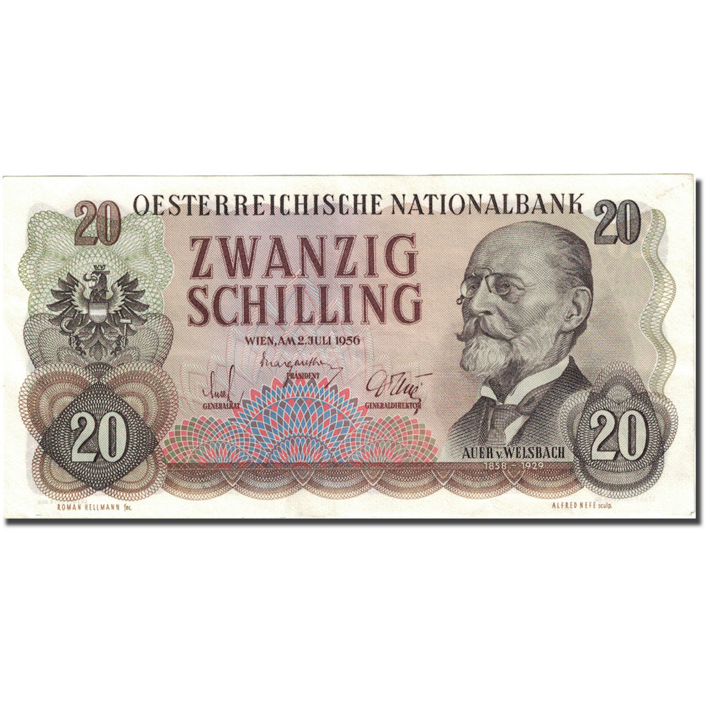 Banknote, Austria, 20 Schilling, 1956-1965, 1956-07-02, KM:136a, AU(55-58)