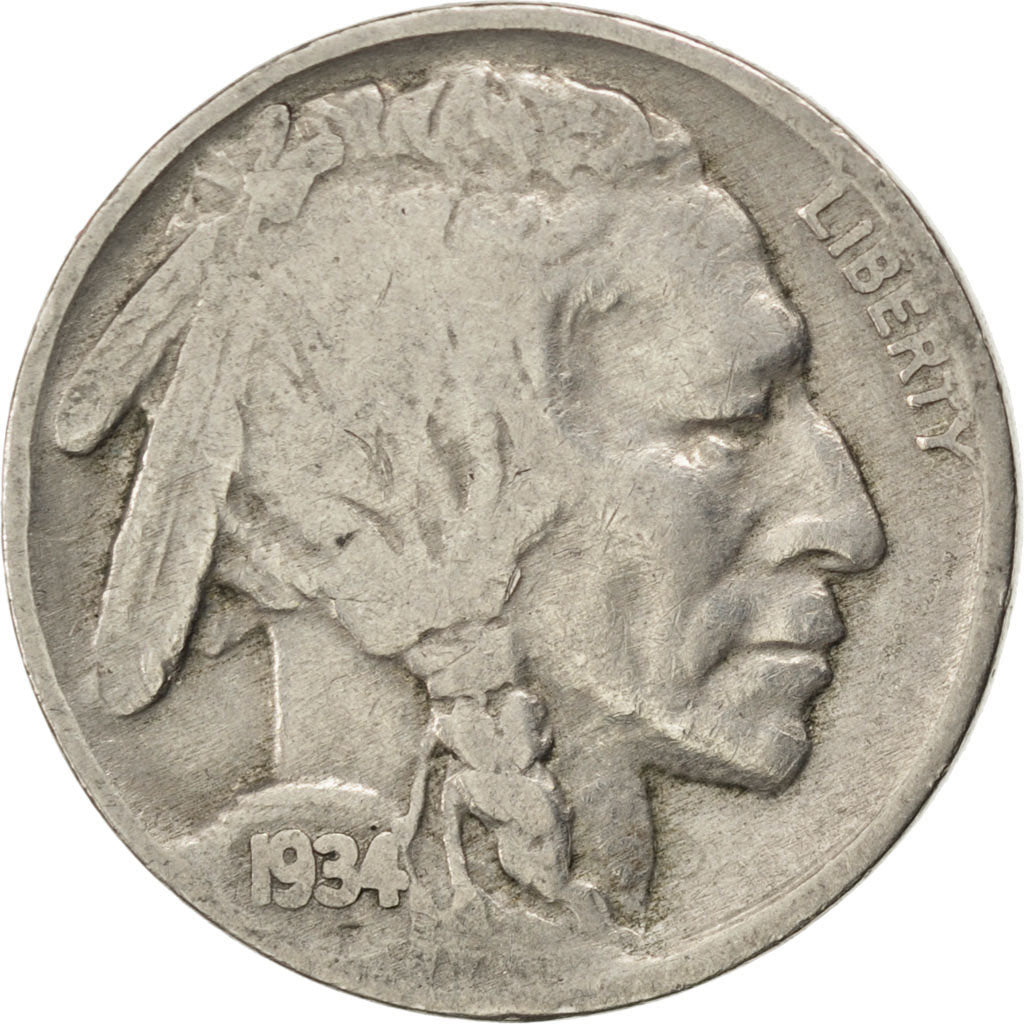 UNITED STATES, Buffalo Nickel, 5 Cents, 1934, U.S. Mint, KM #134, VF(30-35),...