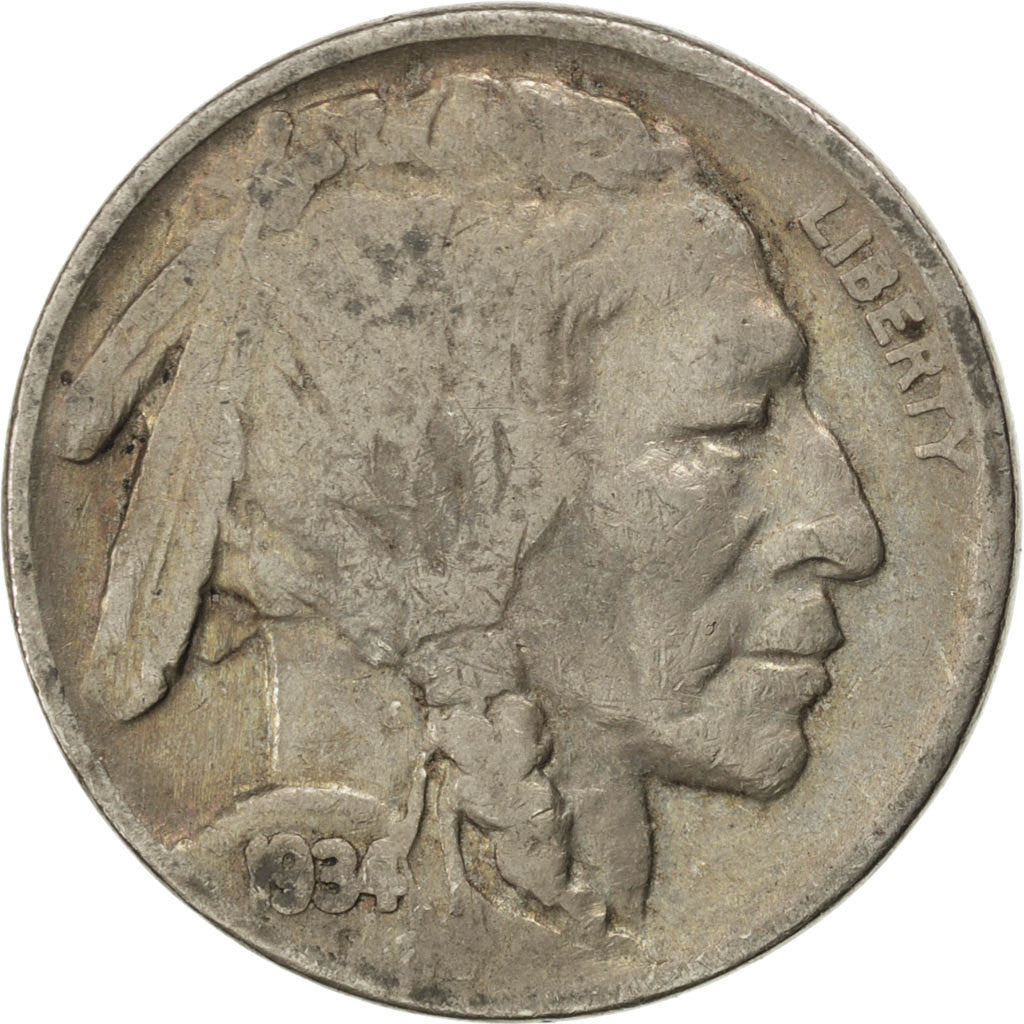 UNITED STATES, Buffalo Nickel, 5 Cents, 1934, U.S. Mint, KM #134, VF(30-35),...
