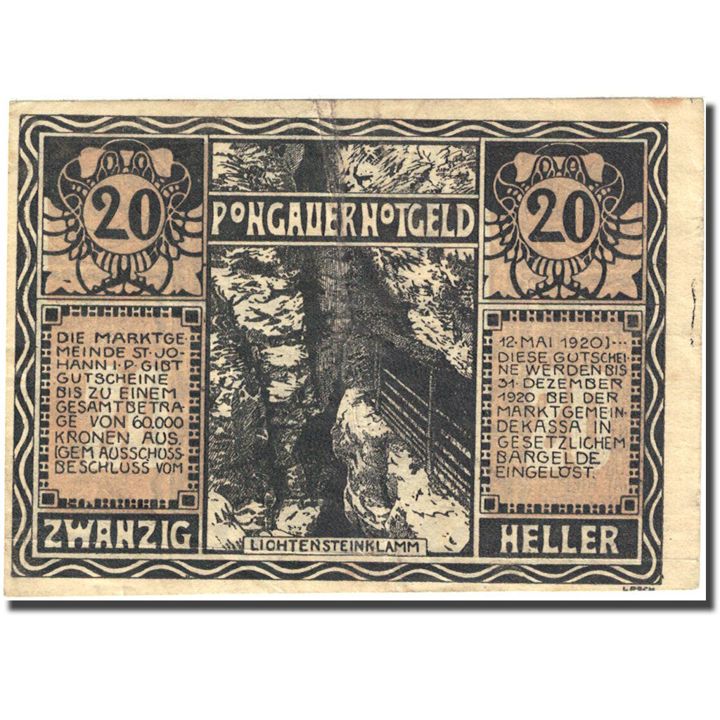 Banknote, Austria, Sankt Johann im Pongau, 20 Heller, Grotte, 1920, 1920-12-31