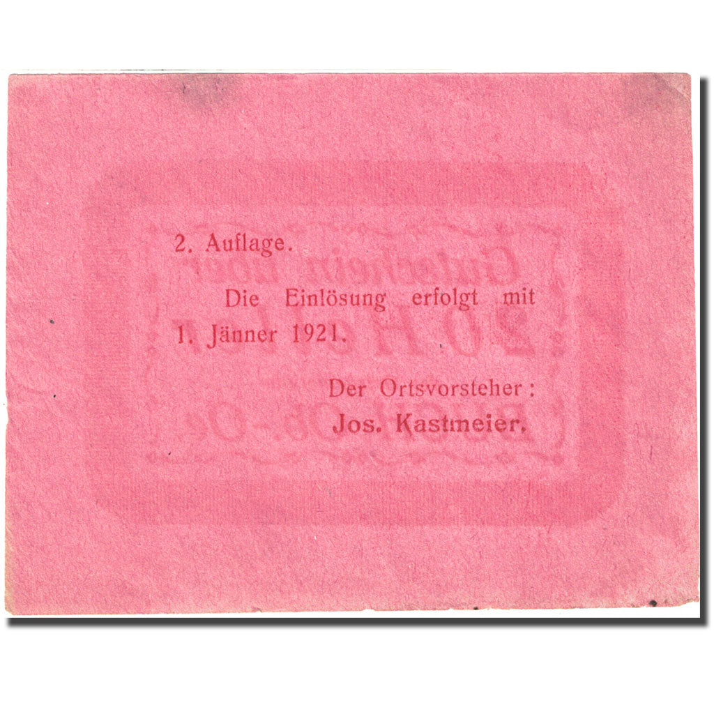 Banknote, Austria, Buch, 20 Heller, valeur faciale 1921-01-01 pink VF(20-25)