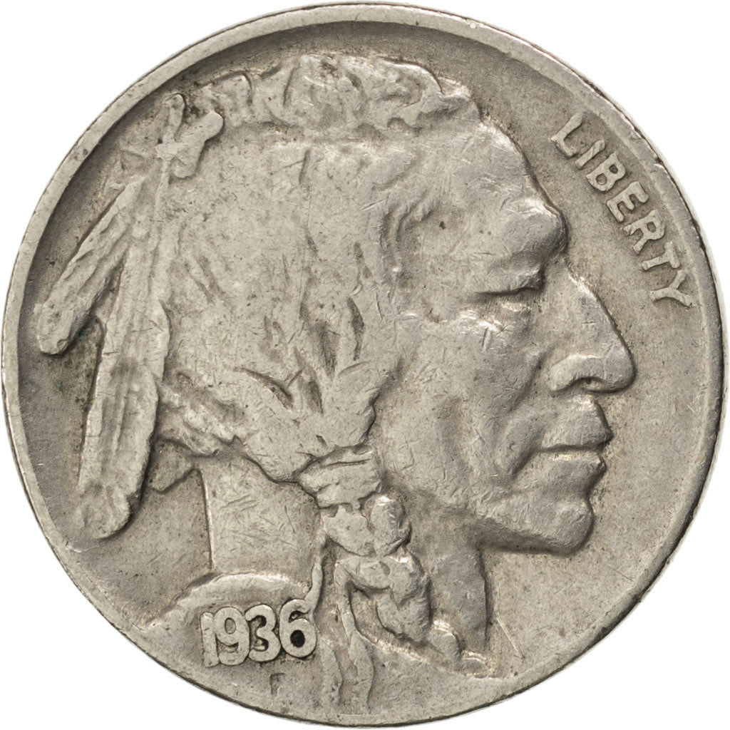 UNITED STATES, Buffalo Nickel, 5 Cents, 1936, U.S. Mint, KM #134, VF(30-35),...