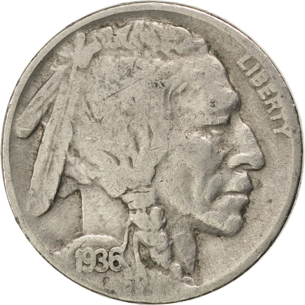 UNITED STATES, Buffalo Nickel, 5 Cents, 1936, U.S. Mint, KM #134, VF(30-35),...