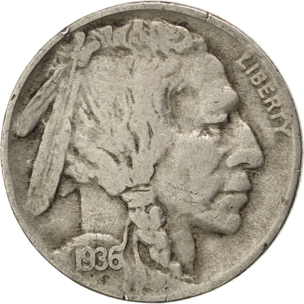 UNITED STATES, Buffalo Nickel, 5 Cents, 1936, U.S. Mint, KM #134, VF(30-35),...