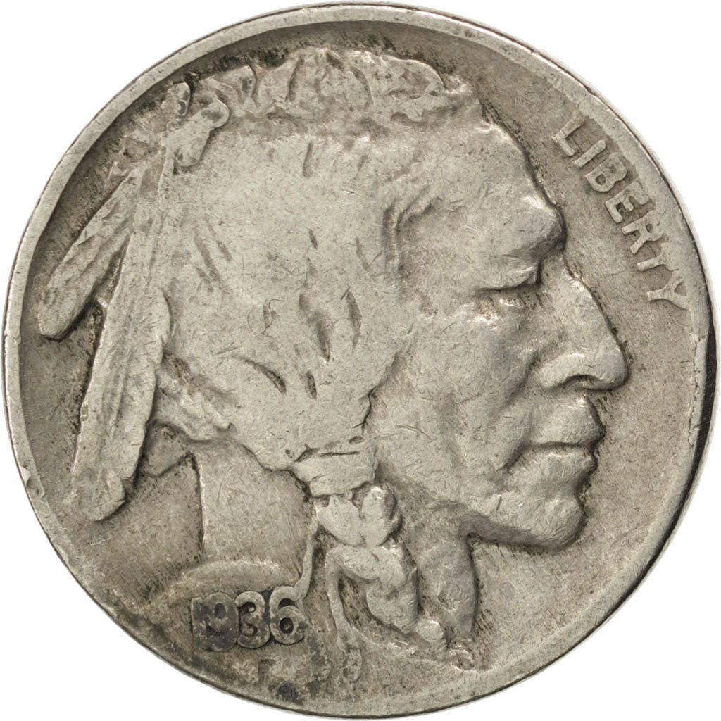 UNITED STATES, Buffalo Nickel, 5 Cents, 1936, U.S. Mint, KM #134, VF(30-35),...